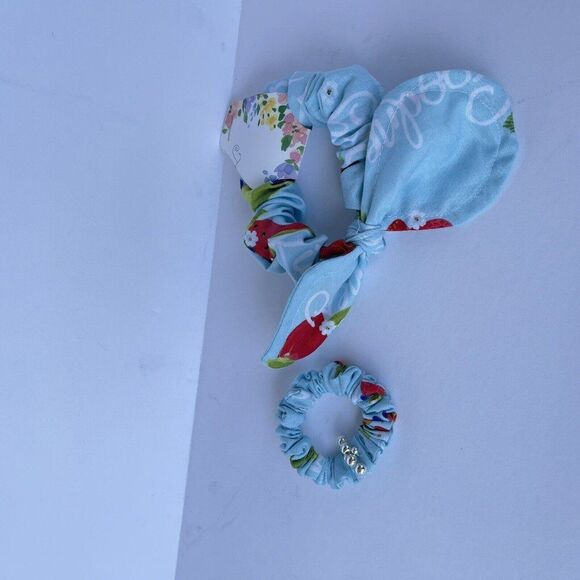 2 New Bow Scrunchie Hair Tie Blue Floral Cotton - Picture 12 of 12